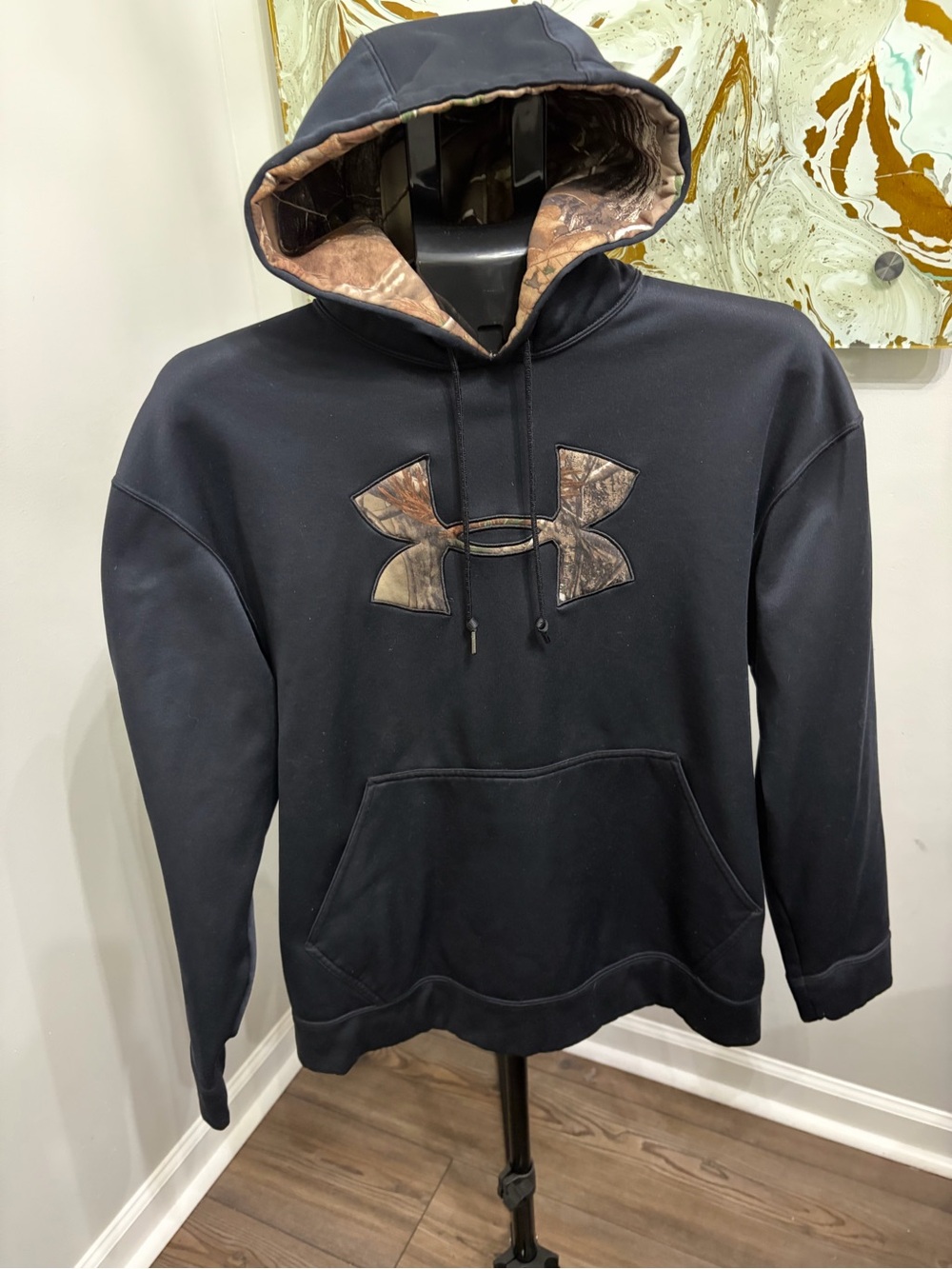 Under Armour Men’s Black Hoodie with Camo Logo Size Small